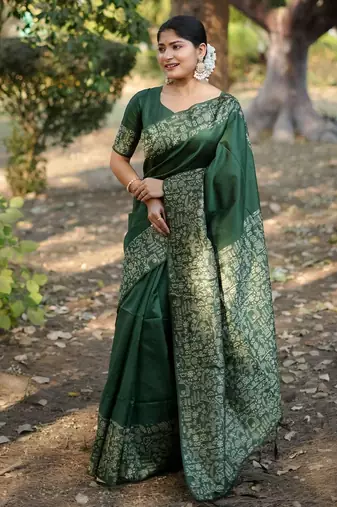 green silk blend saree