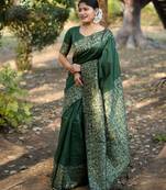 green silk blend saree