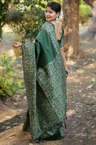 green silk blend saree