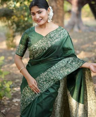 green silk blend saree 3