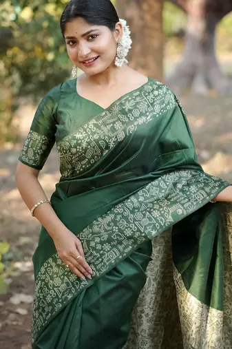 green silk blend saree