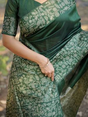 green silk blend saree 4