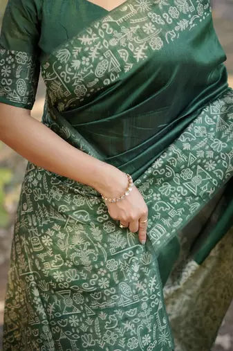 green silk blend saree