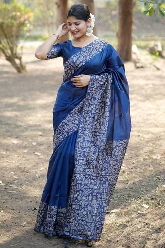 navy_blue silk blend saree