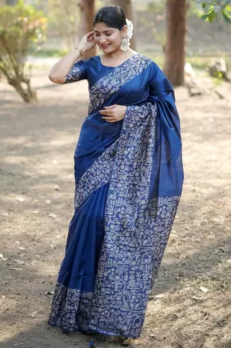 navy_blue silk blend saree