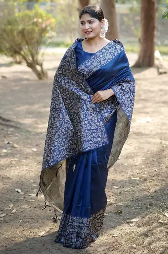 navy_blue silk blend saree