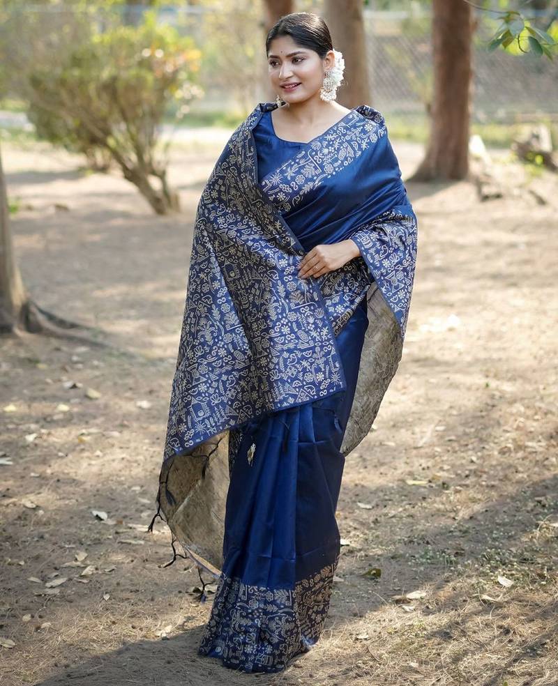 navy_blue silk blend saree