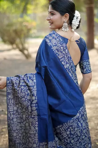 navy_blue silk blend saree