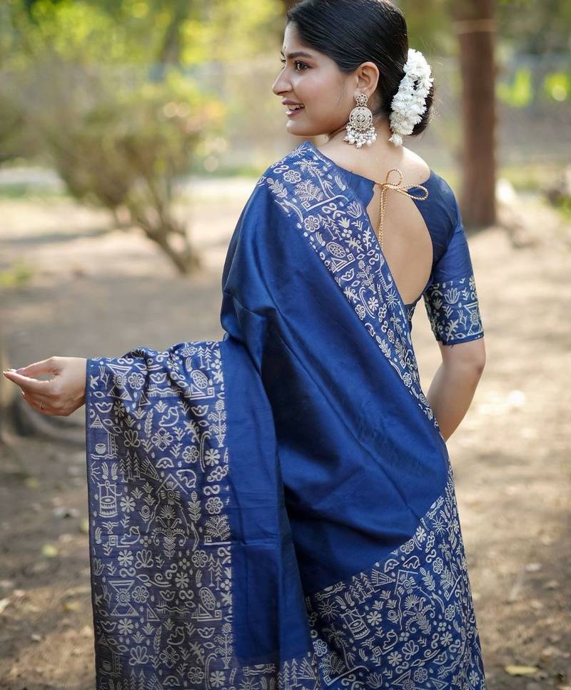 navy_blue silk blend saree