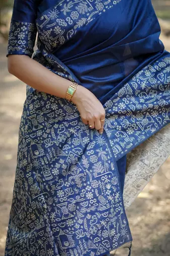 navy_blue silk blend saree