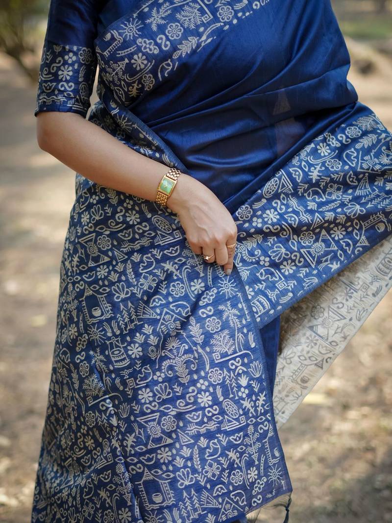 navy_blue silk blend saree