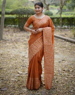 orange silk blend saree 1