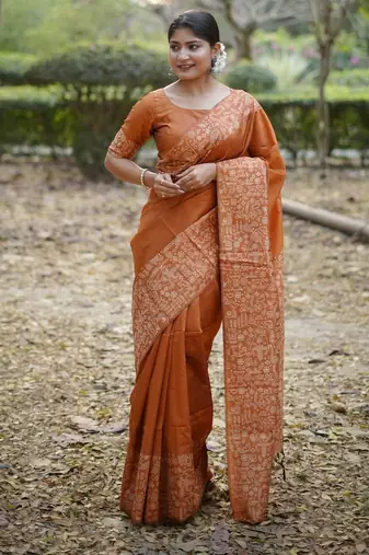 orange silk blend saree