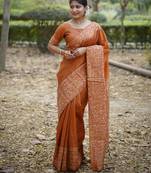 orange silk blend saree