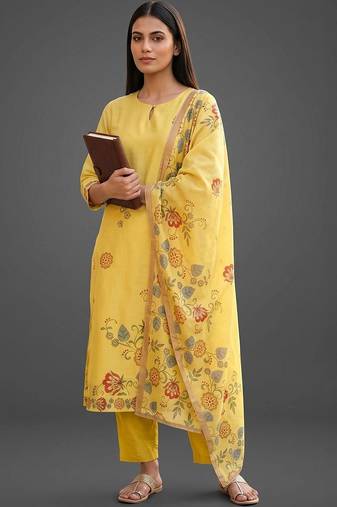 workwear women printed kurta with trousers with dupatta