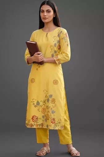 workwear women printed kurta with trousers with dupatta