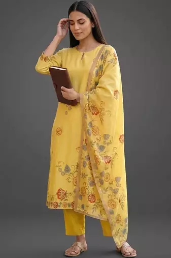 workwear women printed kurta with trousers with dupatta
