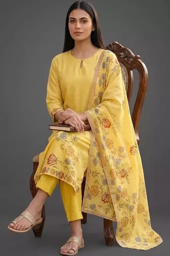 workwear women printed kurta with trousers with dupatta