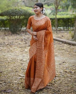 orange silk blend saree 2