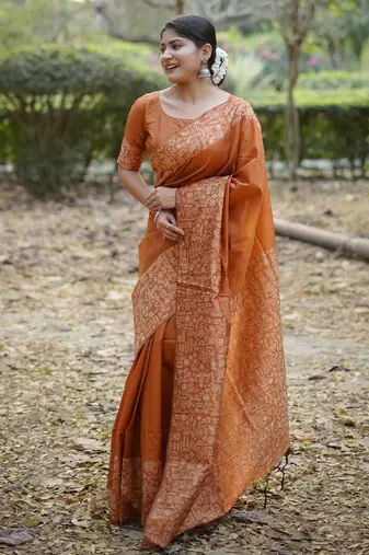 orange silk blend saree