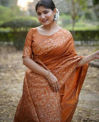 orange silk blend saree 3