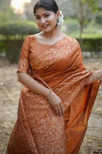 orange silk blend saree