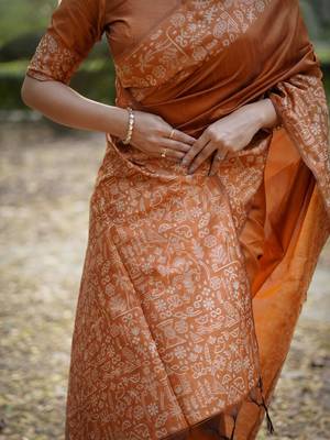 orange silk blend saree 4