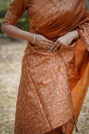 orange silk blend saree