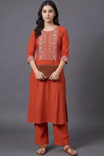 structured women embroidered kurta with trousers