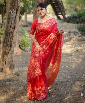 red silk blend saree 1