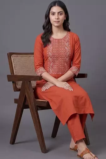 structured women embroidered kurta with trousers
