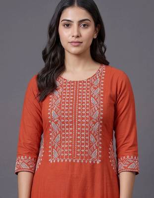 structured women embroidered kurta with trousers 6