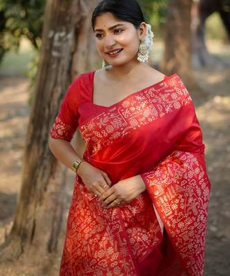 red silk blend saree 2