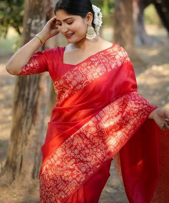 red silk blend saree 3