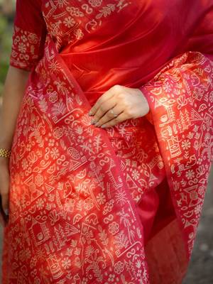 red silk blend saree 4