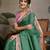 green ethnic motifs ready to wear saree with unstitched blouse piece