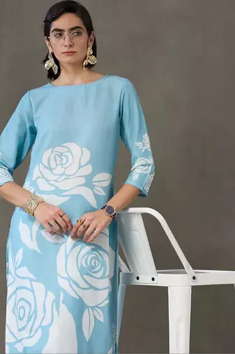 formal women printed kurta with trousers
