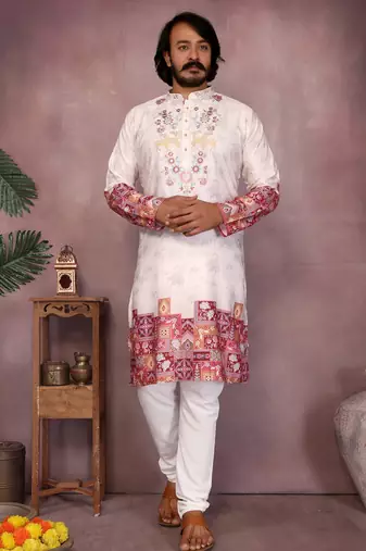 Light pink heavy linen cotton embroidery sequence work premium designer only kurta