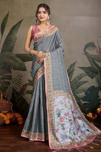 grey printed saree