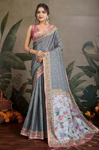 grey printed saree