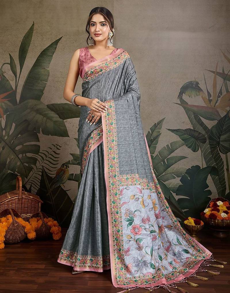 grey printed saree