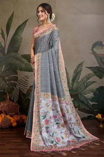 grey printed saree