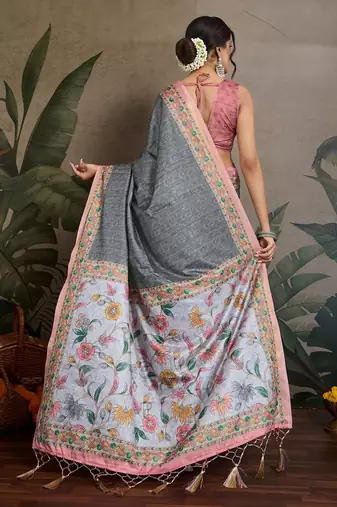 grey printed saree