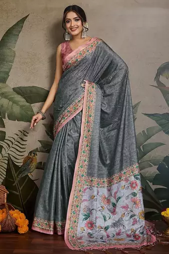 grey printed saree