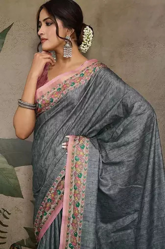 grey printed saree
