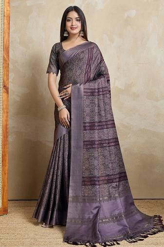 coffee ajrak printed  saree