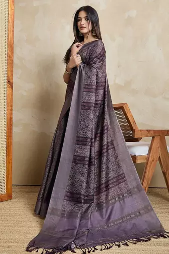 coffee ajrak printed  saree