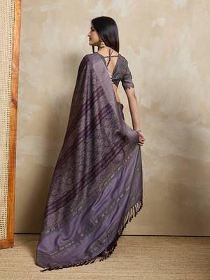 coffee ajrak printed  saree 3
