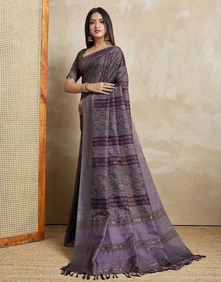 coffee ajrak printed  saree 4