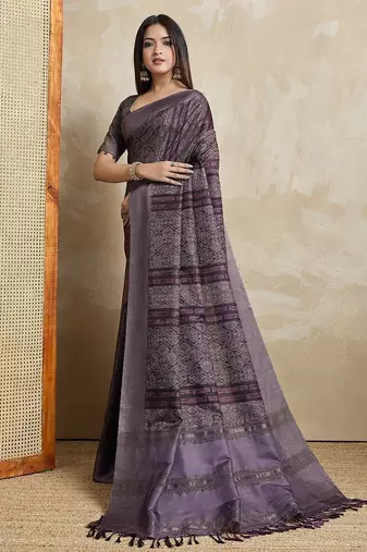 coffee ajrak printed  saree